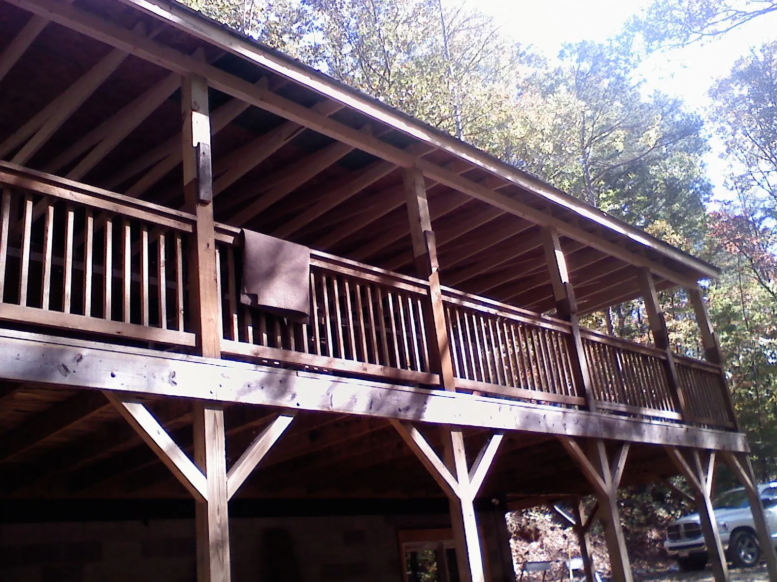 Timber framing under a new elevated porch and deck — Roof Leak Repair in Noblesville by Roofing Brothers